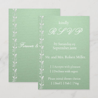 Tarjeta de respuesta de boda elegante en verde pis