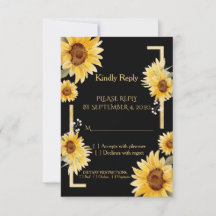 Tarjeta de respuesta de boda elegante girasol negr