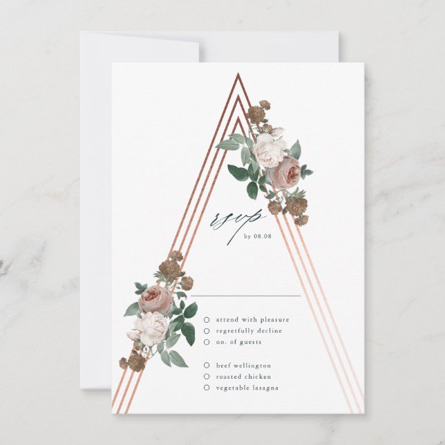 Tarjeta de respuesta de boda elegante moderna boho (Anverso)