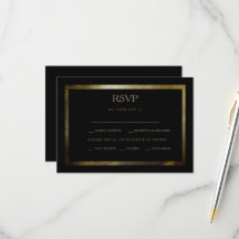 Tarjeta de respuesta de boda elegante negra y dora