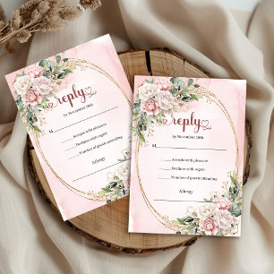 Tarjeta de respuesta de boda elegante rosa pastel