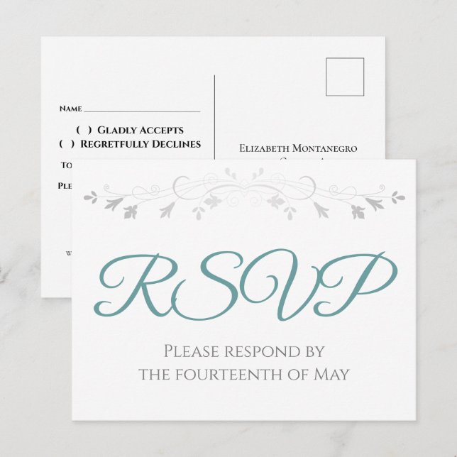 Tarjeta de respuesta de boda elegante simple en bl (Anverso / Reverso)