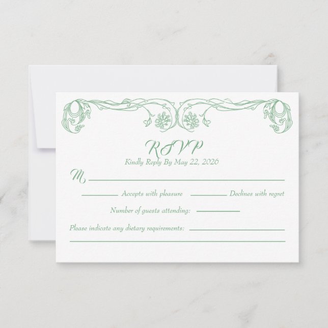 Tarjeta de respuesta de boda elegante vintage - Fi (Anverso)