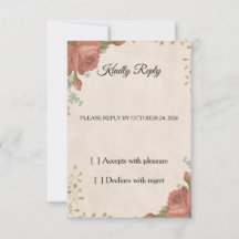 Tarjeta de respuesta de boda elegante vintage rosa