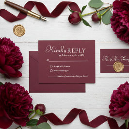 Tarjeta de respuesta de boda elegante y chic Burgu