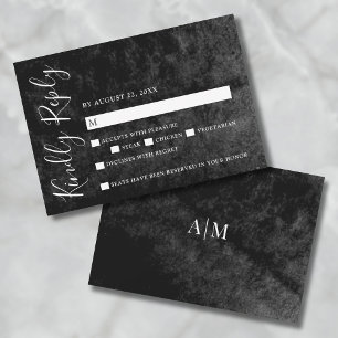 Tarjeta de respuesta de boda en acuarela negro y b