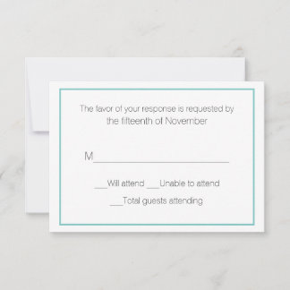 Tarjeta de respuesta de boda en Aqua y Blanco