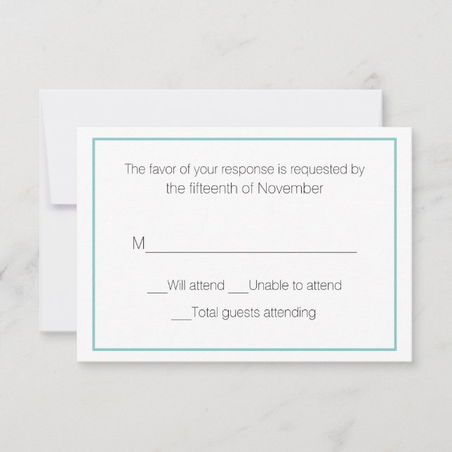 Tarjeta de respuesta de boda en Aqua y Blanco (Anverso)