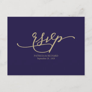 Tarjeta de respuesta de boda en azul marino con ca