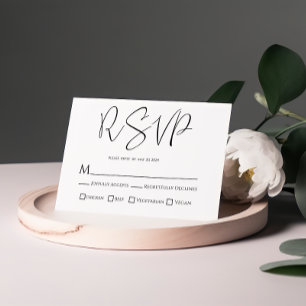 Tarjeta de respuesta de boda en blanco y negro con