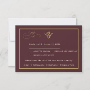Tarjeta de respuesta de boda en burgundy de dinero