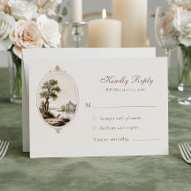 Tarjeta de respuesta de boda en elegante château f