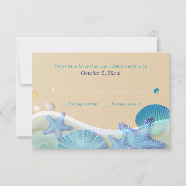 Tarjeta de respuesta de boda en la playa (Anverso)