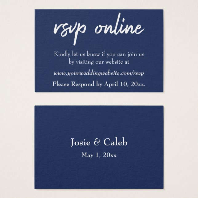 Tarjeta de respuesta de boda en línea Inserte Navy (Anverso y reverso)