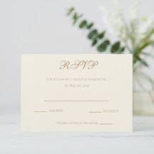 Tarjeta de respuesta de boda en marfil y oro antig