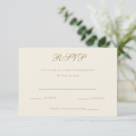 Tarjeta de respuesta de boda en marfil y oro antig