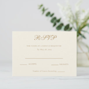 Tarjeta de respuesta de boda en marfil y oro antig