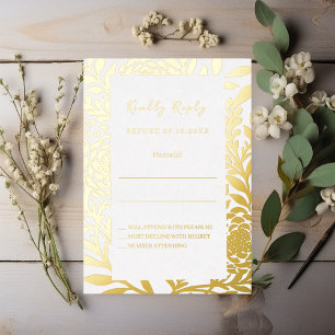 Tarjeta de respuesta de boda en oro blanco