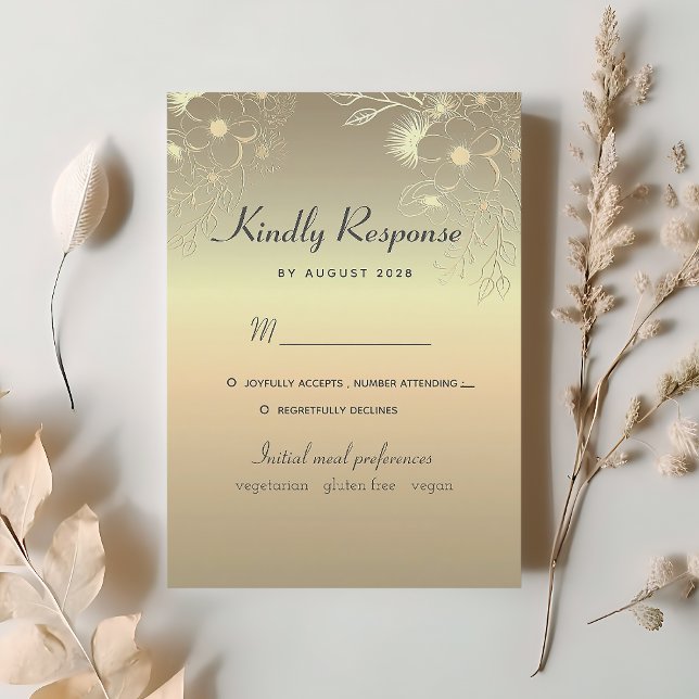 Tarjeta de respuesta de boda en oro floral (Subido por el creador)