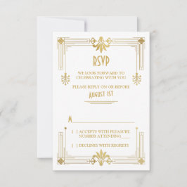 Tarjeta de respuesta de boda en oro y blanco estil