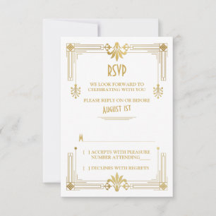 Tarjeta de respuesta de boda en oro y blanco estil