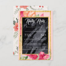 Tarjeta de respuesta de boda en pizarra de amapola