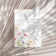 Tarjeta de respuesta de boda en prado de flores si