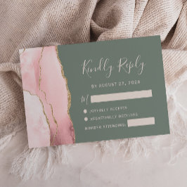 Tarjeta de respuesta de boda en rosa dorado y verd