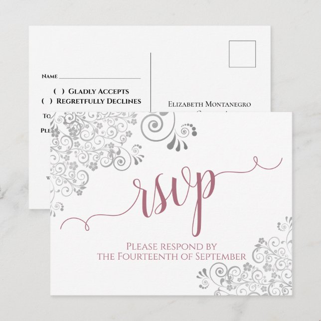 Tarjeta de respuesta de boda en rosa polvoriento y (Anverso / Reverso)