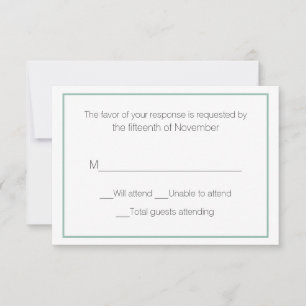 Tarjeta de respuesta de boda en verde pizarra y bl