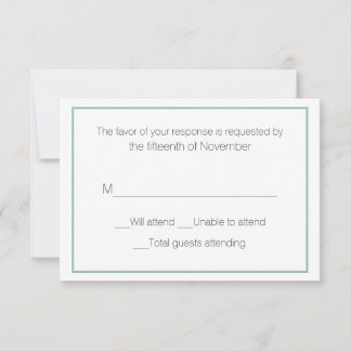 Tarjeta de respuesta de boda en verde pizarra y bl