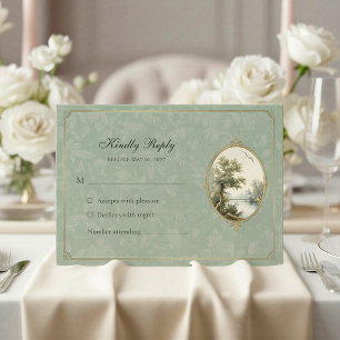Tarjeta de respuesta de boda en verde sage pastora
