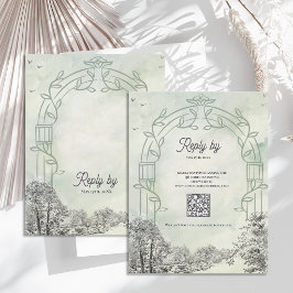 Tarjeta de respuesta de boda en verde salvia con c