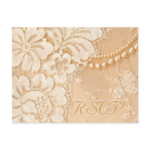 Tarjeta de respuesta de boda encaje y perlas