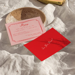 Tarjeta de respuesta de boda escrita a mano rosa y
