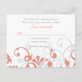 Tarjeta de respuesta de boda floral abstracta gris