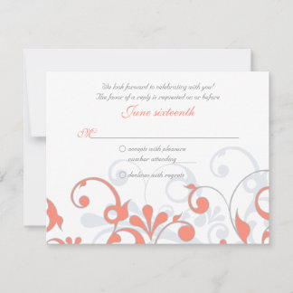 Tarjeta de Respuesta de Boda Floral Abstracta Gris