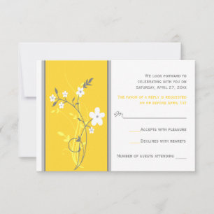 Tarjeta de respuesta de boda floral amarilla, gris