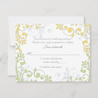 Tarjeta de respuesta de boda floral amarilla, verd