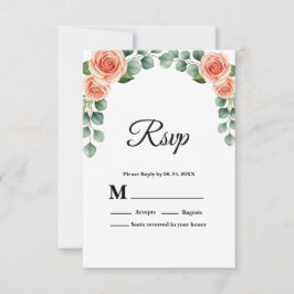Tarjeta de respuesta de boda floral arqueada rosa