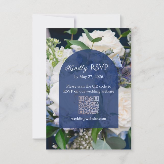 Tarjeta de respuesta de boda floral azul (Anverso)