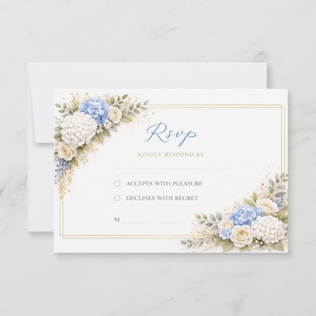 Tarjeta de respuesta de boda floral azul (Anverso)