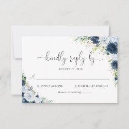 Tarjeta de respuesta de boda floral azul marino
