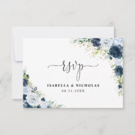 Tarjeta de respuesta de boda floral azul marino