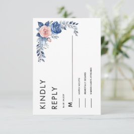 Tarjeta de respuesta de boda floral azul marino
