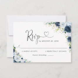 Tarjeta de respuesta de boda floral azul marino