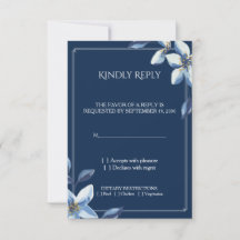Tarjeta de respuesta de boda floral azul marino el