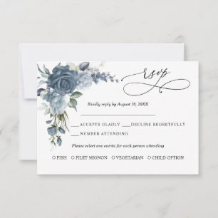 Tarjeta de Respuesta de Boda Floral Azul Polvo Ele