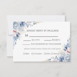 Tarjeta de respuesta de boda floral azul polvorien