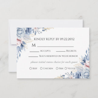 Tarjeta de respuesta de boda floral azul polvorien